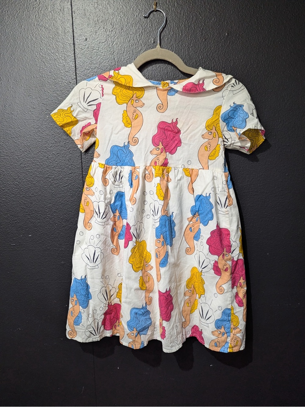 Mini Rodini White Dress with Pink, Blue & Yellow Mermaid Print